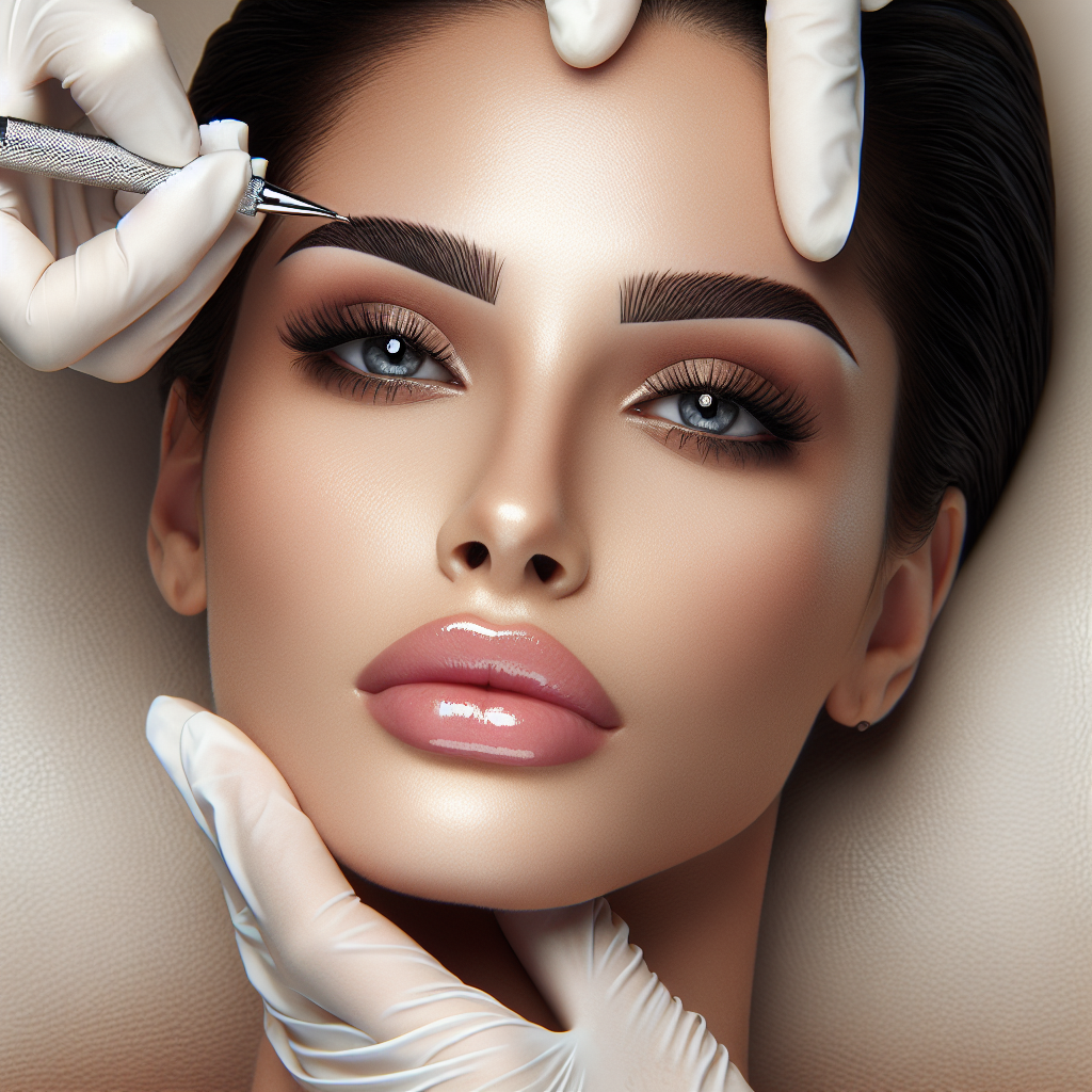Realistic stock image of microblading in progress.